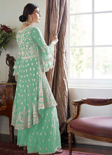 Load image into Gallery viewer, Mint Green Heavy Embroidered Sharara Style Suit fashionandstylish.myshopify.com