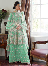 Load image into Gallery viewer, Mint Green Heavy Embroidered Sharara Style Suit fashionandstylish.myshopify.com