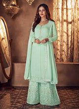 Load image into Gallery viewer, Mint Green Mirror Embroidered Palazzo Style Suit fashionandstylish.myshopify.com
