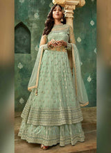 Load image into Gallery viewer, Mint Green and Gold Embroidered Lehenga fashionandstylish.myshopify.com