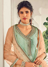 Load image into Gallery viewer, Mint Green and Peach Embroidered Sharara Style Suit fashionandstylish.myshopify.com