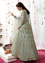 Load image into Gallery viewer, Mint Heavy Embroidered Designer Kalidar Anarkali Suit fashionandstylish.myshopify.com