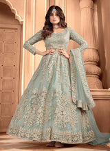 Load image into Gallery viewer, Mint Heavy Embroidered Gown Style Anarkali fashionandstylish.myshopify.com