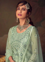 Load image into Gallery viewer, Mint Heavy Embroidered Net Sharara Style Suit fashionandstylish.myshopify.com
