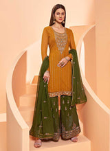 Load image into Gallery viewer, Mustard-Green Sequins Embroidered Gharara Style Suit fashionandstylish.myshopify.com