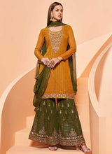 Load image into Gallery viewer, Mustard-Green Sequins Embroidered Gharara Style Suit fashionandstylish.myshopify.com