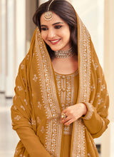Load image into Gallery viewer, Mustard Embroidered Designer Anarkali Suit