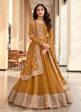 Load image into Gallery viewer, Mustard Embroidered Designer Anarkali Suit