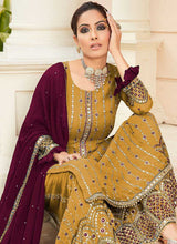 Load image into Gallery viewer, Mustard Embroidered Mirror Work Palazzo Style Suit fashionandstylish.myshopify.com