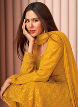 Load image into Gallery viewer, Mustard Heavy Embroidered Stylish Sharara Suit fashionandstylish.myshopify.com