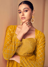 Load image into Gallery viewer, Mustard Sequins Embroidered Jacket Style Designer Suit