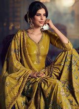 Load image into Gallery viewer, Mustard Silk Work Printed Gharara Style Suit fashionandstylish.myshopify.com