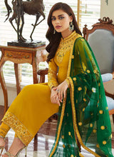 Load image into Gallery viewer, Mustard and Gold Embroidered Straight Pant Style Suit fashionandstylish.myshopify.com