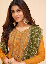 Load image into Gallery viewer, Mustard and Green Embroidered Pant Style Suit fashionandstylish.myshopify.com