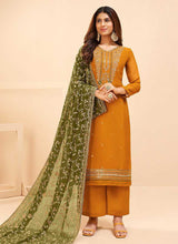 Load image into Gallery viewer, Mustard and Green Embroidered Pant Style Suit fashionandstylish.myshopify.com