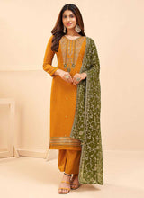 Load image into Gallery viewer, Mustard and Green Embroidered Pant Style Suit fashionandstylish.myshopify.com