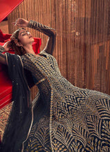 Load image into Gallery viewer, Navy Blue and Gold Heavy Embroidered Jacket Style Anarkali fashionandstylish.myshopify.com