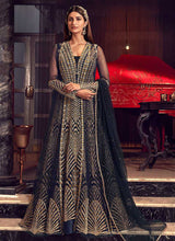 Load image into Gallery viewer, Navy Blue and Gold Heavy Embroidered Jacket Style Anarkali fashionandstylish.myshopify.com