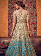 Load image into Gallery viewer, Off-White and Blue Heavy Embroidered Lehenga/ Pant Style Anarkali fashionandstylish.myshopify.com
