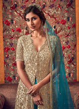 Load image into Gallery viewer, Off-White and Blue Heavy Embroidered Lehenga/ Pant Style Anarkali fashionandstylish.myshopify.com