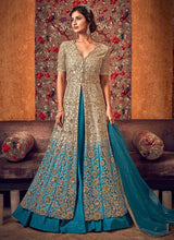 Load image into Gallery viewer, Off-White and Blue Heavy Embroidered Lehenga/ Pant Style Anarkali fashionandstylish.myshopify.com