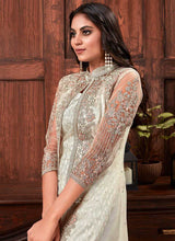 Load image into Gallery viewer, Off-white Heavy Embroidered Jacket Style Plazzo Suit fashionandstylish.myshopify.com