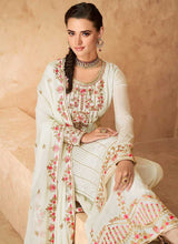 Load image into Gallery viewer, Off White Embroidered Designer Sharara Style Suit fashionandstylish.myshopify.com