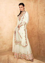 Load image into Gallery viewer, Off White Embroidered Designer Sharara Style Suit fashionandstylish.myshopify.com