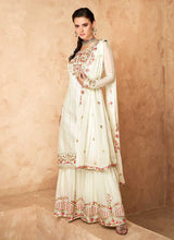 Load image into Gallery viewer, Off White Embroidered Designer Sharara Style Suit fashionandstylish.myshopify.com