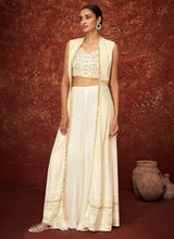Load image into Gallery viewer, Off White Embroidered Jacket Style Anarkali fashionandstylish.myshopify.com