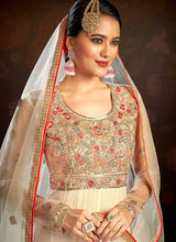 Load image into Gallery viewer, Off White Floral Embroidered Stylish Kalidar Anarkali fashionandstylish.myshopify.com