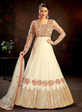 Load image into Gallery viewer, Off White Floral Embroidered Stylish Kalidar Anarkali fashionandstylish.myshopify.com