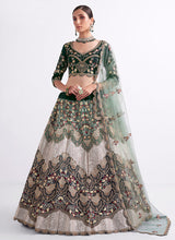 Load image into Gallery viewer, Off White Green Embroidered Heavy Designer Lehenga