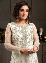 Load image into Gallery viewer, Off white Heavy Embroidered Jacket Style Anarkali Suit fashionandstylish.myshopify.com