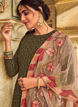 Load image into Gallery viewer, Olive Green Embroidered Palazzo Style Suit fashionandstylish.myshopify.com