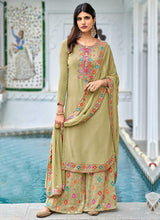 Load image into Gallery viewer, Olive Green Heavy Embroidered Palazzo Style Suit fashionandstylish.myshopify.com
