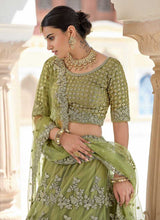 Load image into Gallery viewer, Olive Green Heavy Floral Embroidered Stylish Wedding Lehenga fashionandstylish.myshopify.com