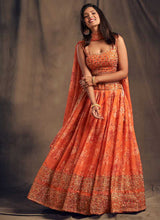 Load image into Gallery viewer, Orange Floral Printed Stylish Embroidered Lehenga Choli fashionandstylish.myshopify.com