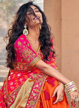 Load image into Gallery viewer, Orange and Pink Embroidered Bollywood Style Saree fashionandstylish.myshopify.com