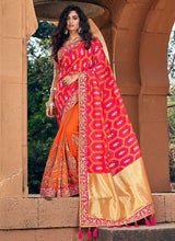 Load image into Gallery viewer, Orange and Pink Embroidered Bollywood Style Saree fashionandstylish.myshopify.com