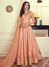 Load image into Gallery viewer, Peach Colored Kalidar Embroidered Silk Voluptuous Gown fashionandstylish.myshopify.com
