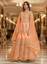 Load image into Gallery viewer, Peach Floral Designer Embroidered Kalidar Anarkali fashionandstylish.myshopify.com