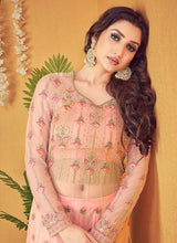 Load image into Gallery viewer, Peach Floral Embroidered Designer Lehenga Style Anarkali fashionandstylish.myshopify.com