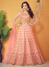 Load image into Gallery viewer, Peach Floral Embroidered Designer Lehenga Style Anarkali fashionandstylish.myshopify.com