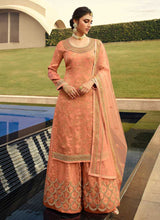 Load image into Gallery viewer, Peach Heavy Embroidered Designer Palazzo Style Suit fashionandstylish.myshopify.com
