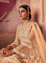 Load image into Gallery viewer, Peach Heavy Embroidered Designer Sharara Style Suit fashionandstylish.myshopify.com