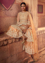 Load image into Gallery viewer, Peach Heavy Embroidered Designer Sharara Style Suit fashionandstylish.myshopify.com
