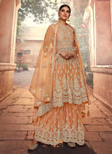 Load image into Gallery viewer, Peach Heavy Embroidered Designer Sharara Style Suit fashionandstylish.myshopify.com
