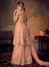 Load image into Gallery viewer, Peach Heavy Embroidered Net Sharara Style Suit fashionandstylish.myshopify.com