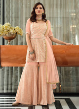 Load image into Gallery viewer, Peach Heavy Embroidered Stylish Gharara Suit